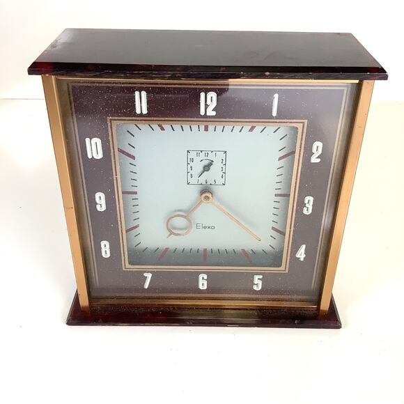 TESTED MCM Art Deco Mantle Wind Up Clock Lucite Metal Elexa Corp USA - Picture 2 of 10
